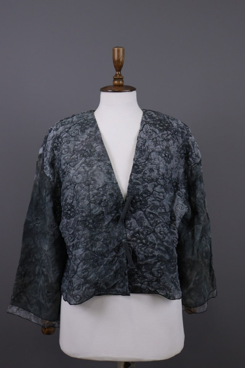 Absolut By Zebra Gray Floral Button Down Lightweight Lagenlook Jacket – Size 2 / M