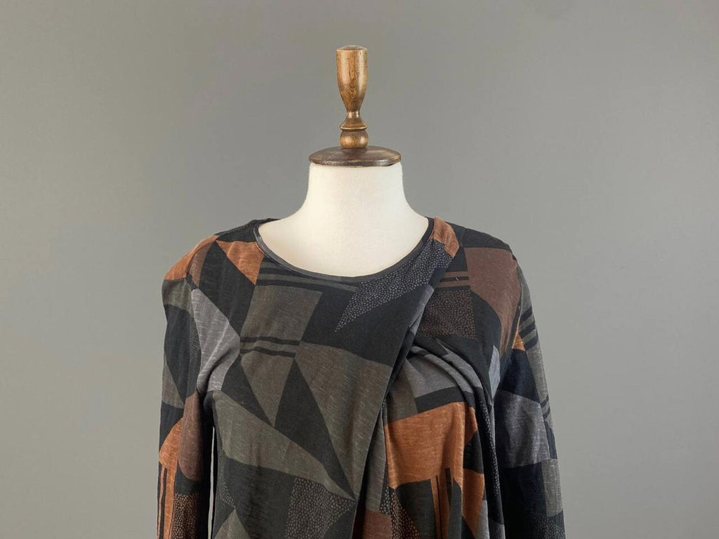 GUDRUN SJODEN Multicolor Abstract Geometric Long Sleeve Wrap Tunic Shirt – Size M