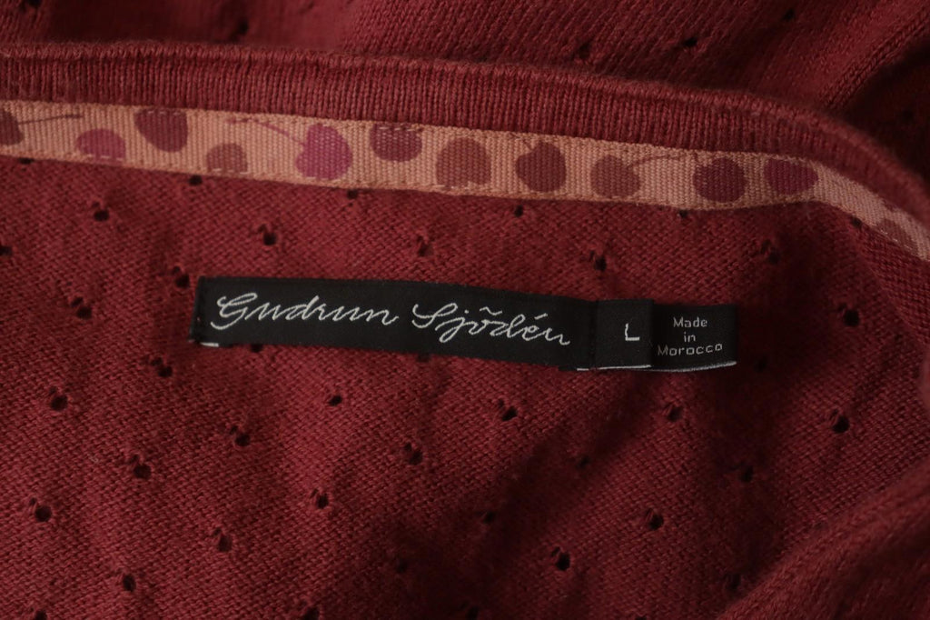 GUDRUN SJODEN Red Cotton Long Sleeve V-Neck Knitted Pullover Blouse Top – Size L