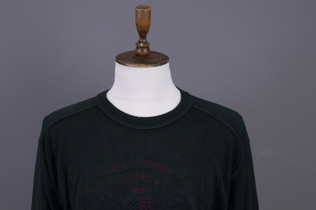 Vintage Paul & Shark Yachting Green Big Logo Knit Sweater Jumper – Size XL