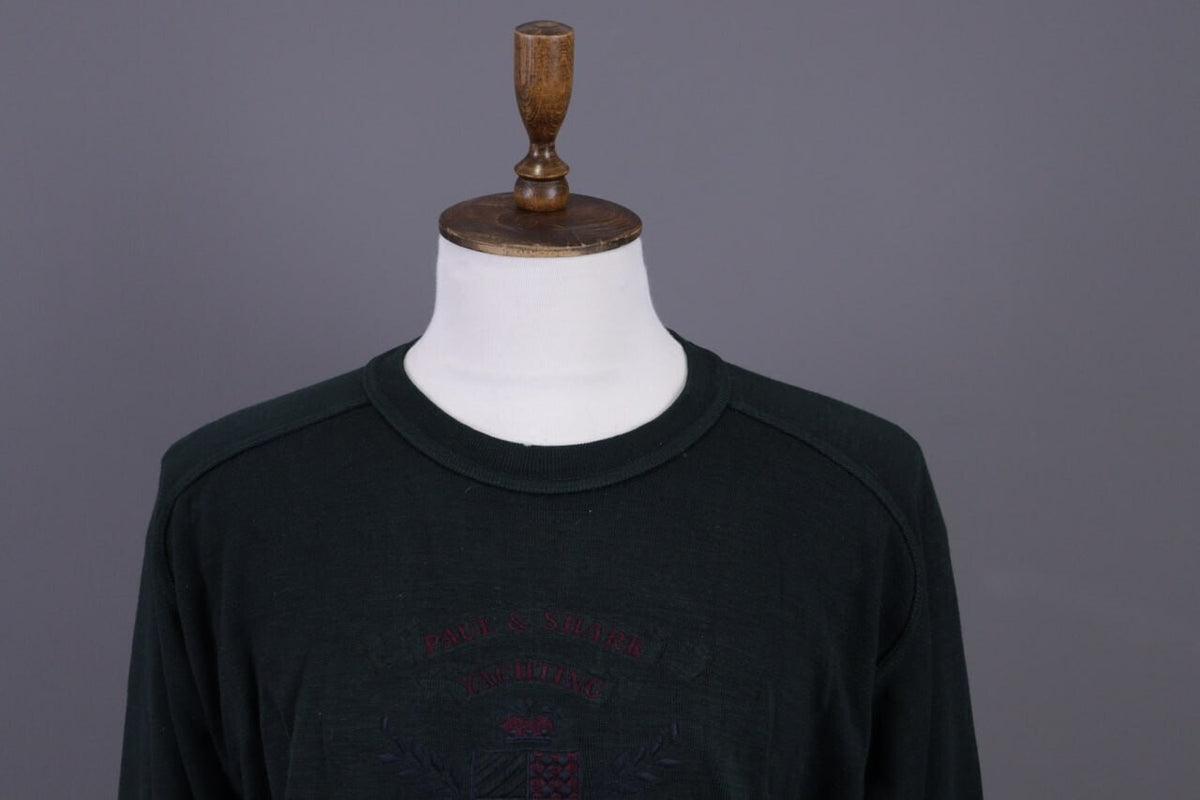 Vintage Paul & Shark Yachting Green Big Logo Knit Sweater Jumper – Size XL