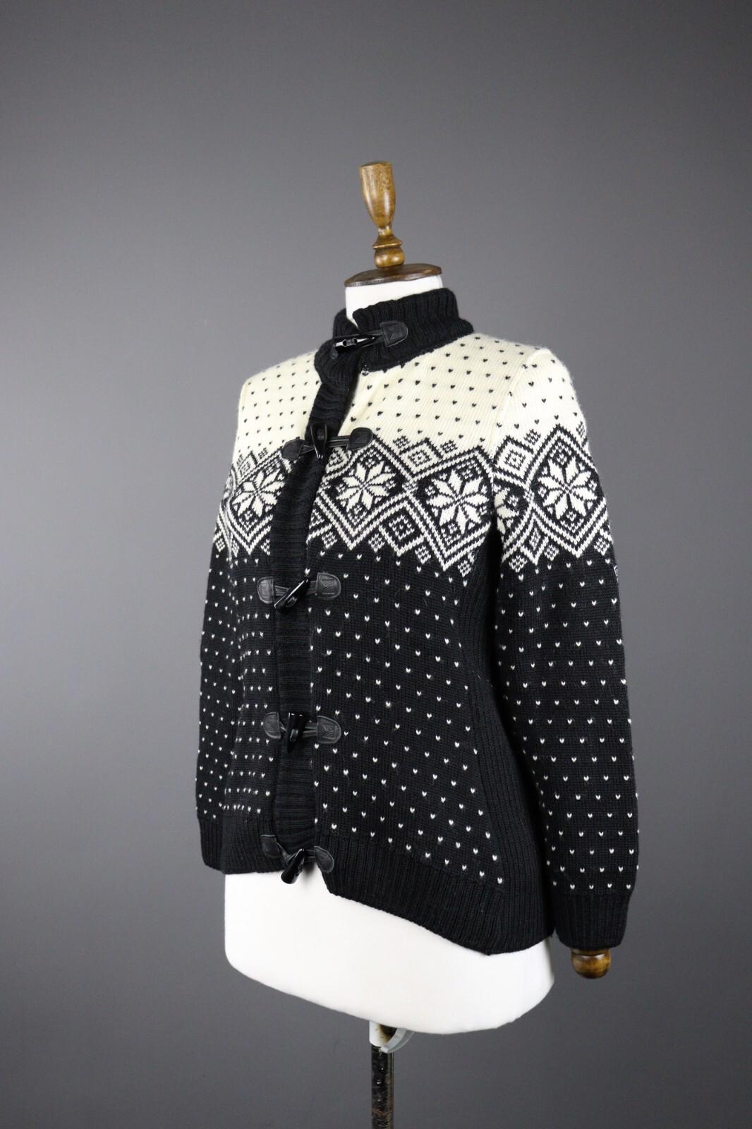 DALE OF NORWAY Black Fair Isle Wool Duffle Cardigan Sweater – Size S