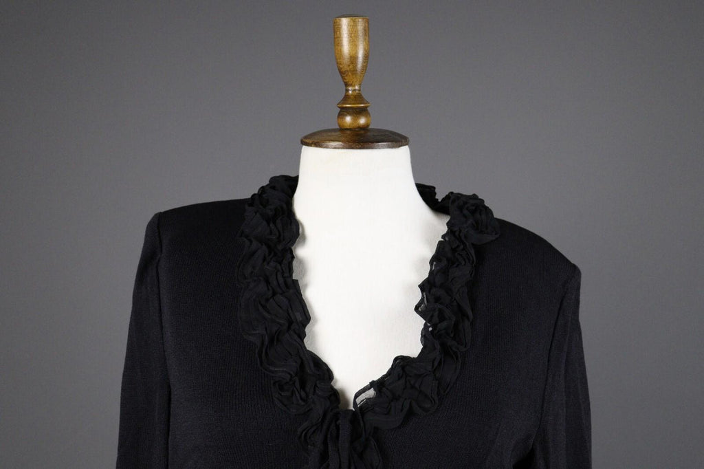 ST. JOHN EVENING Black Wool Lagenlook Knit Cardigan Sweater – Size 8