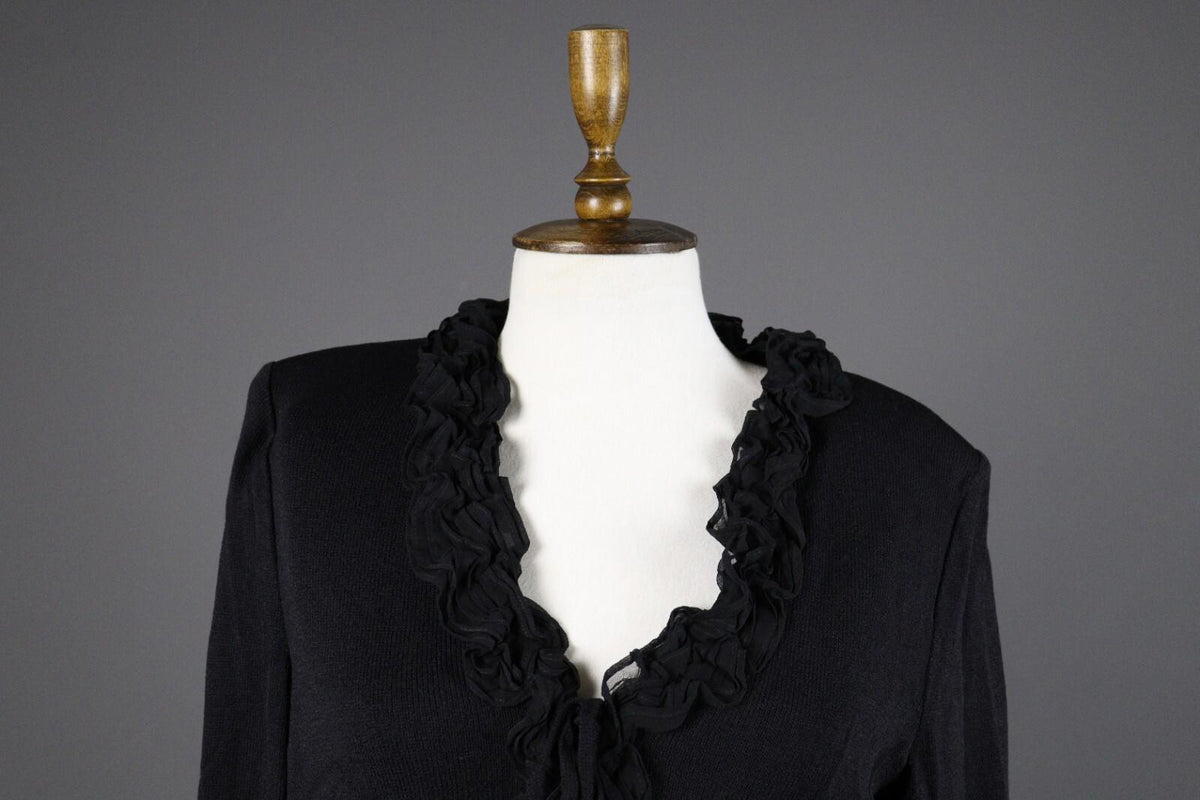 ST. JOHN EVENING Black Wool Lagenlook Knit Cardigan Sweater – Size 8
