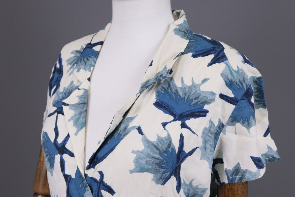 Ganni White Floral Short Sleeve V-Neck Peged Dress – Size S