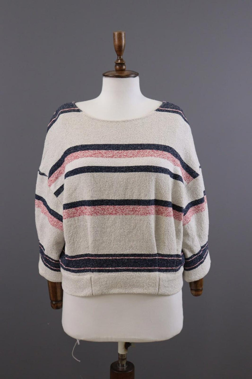 Used BA&SH ZOLA Beige Striped 3/4 Sleeve Cropped Sweater – Size 1