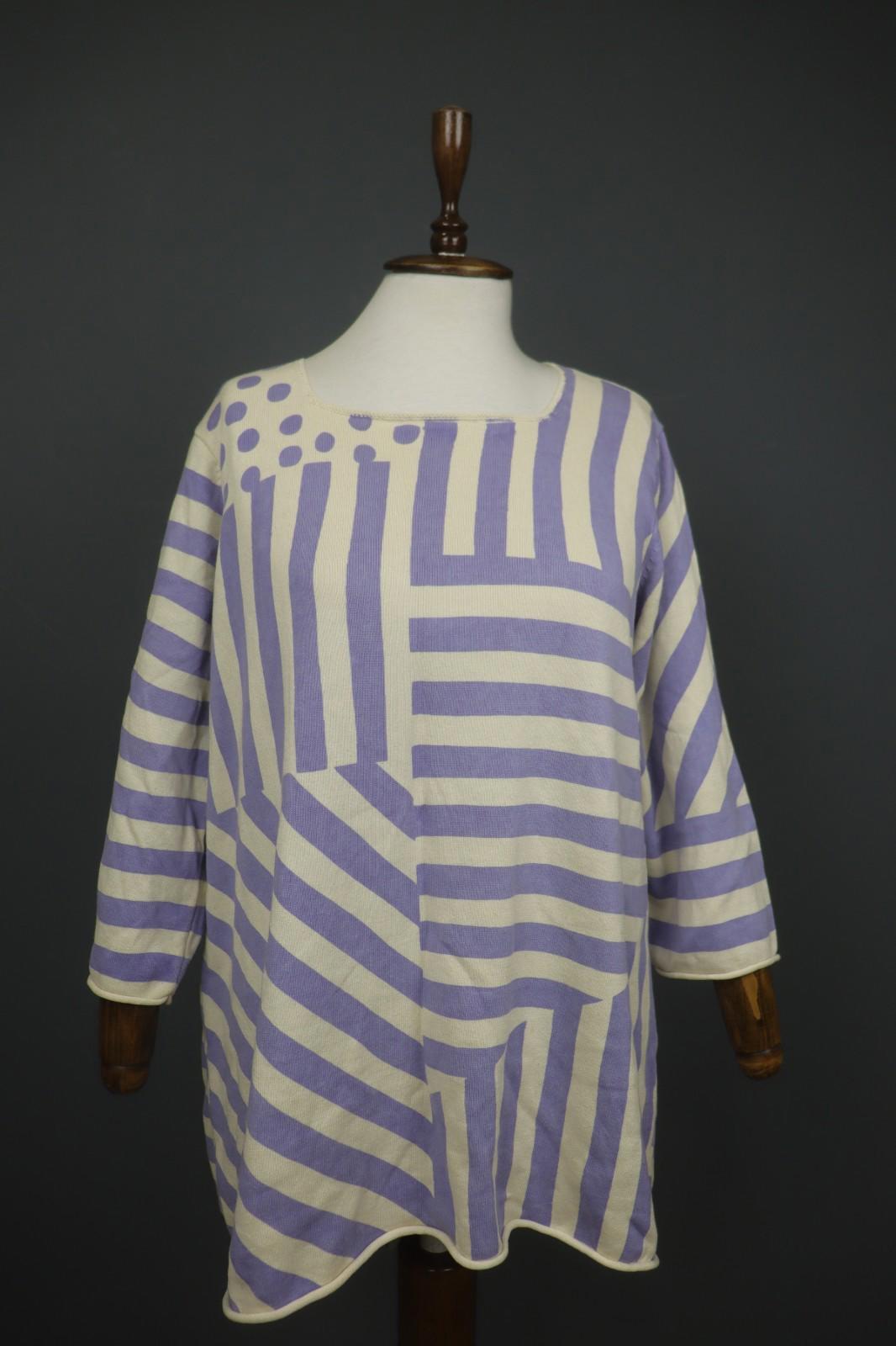 GUDRUN SJODEN White Purple Striped Cotton Knitted Pullover Tunic Top – Size L