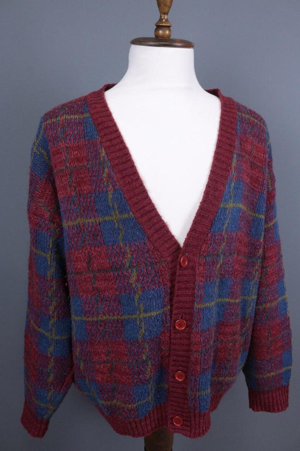 MISSONI UOMO Multicolor Check V-Neck Wool Knit Button Cardigan Sweater – Size 50