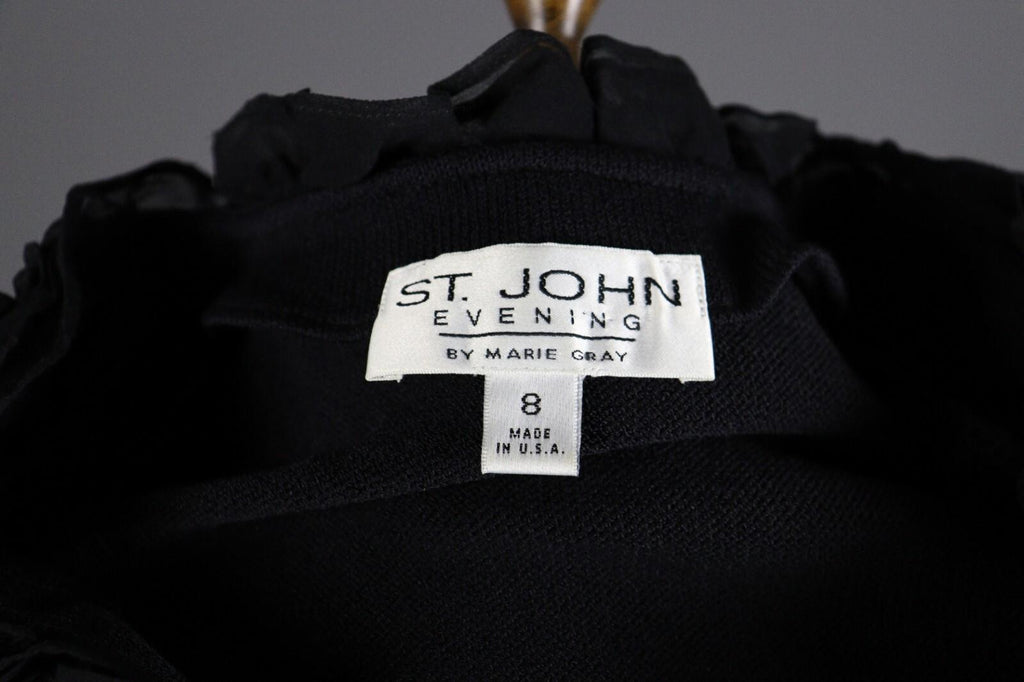 ST. JOHN EVENING Black Wool Lagenlook Knit Cardigan Sweater – Size 8