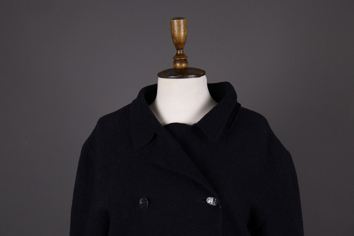 Indies France Wool Black Boiled Wool Double Breasted Coat Jacket – Size 2