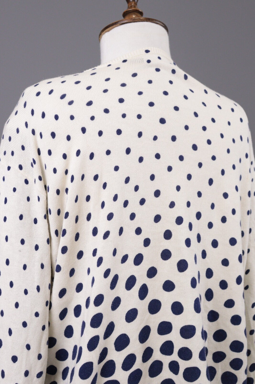 Gudrun Sjoden White Polka Dot Long Sleeve Knit Cardigan Sweater – Size L