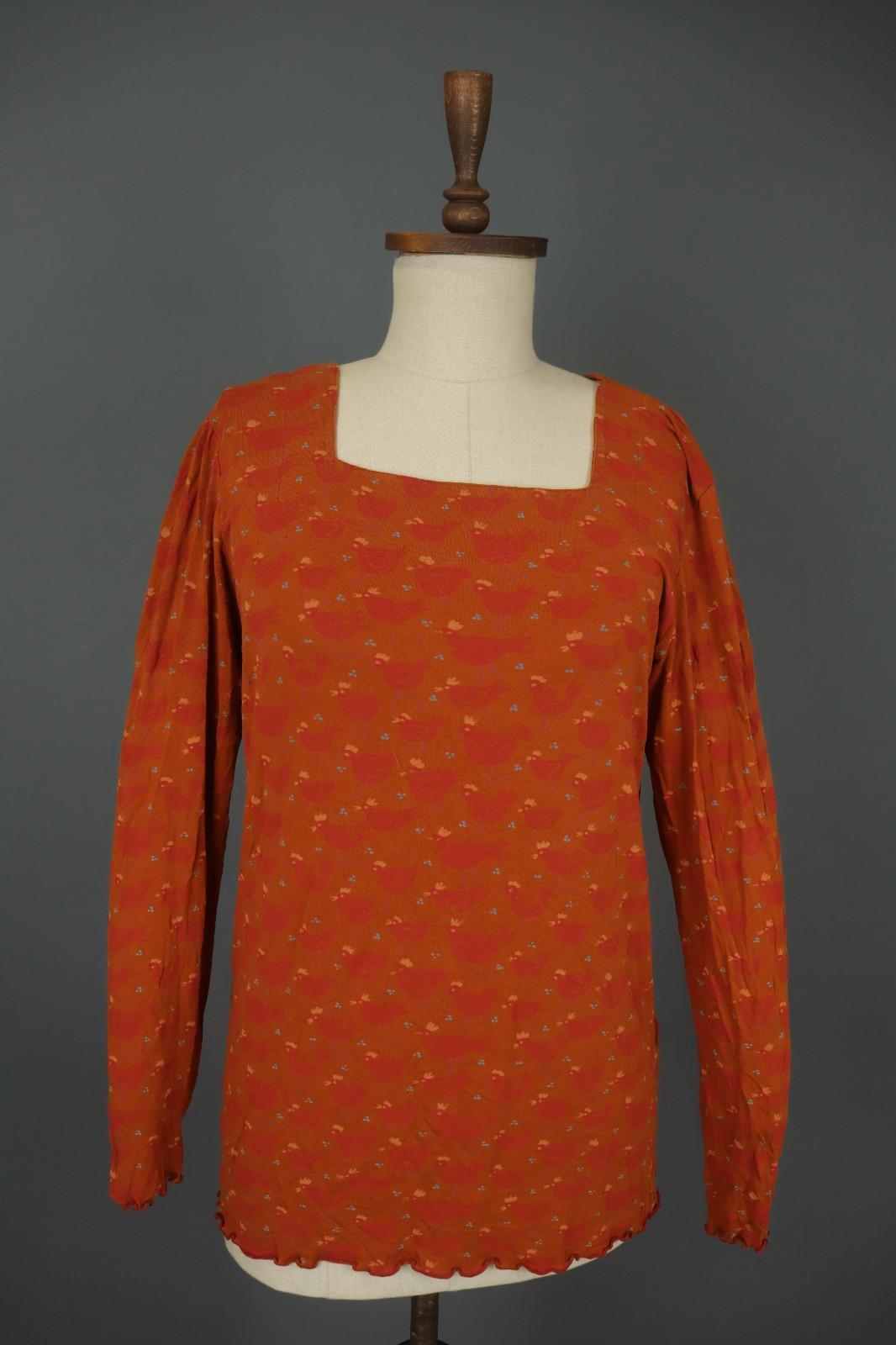 GUDRUN SJODEN Multi Long Sleeve Square Neck Stretch Pullover Blouse Top – Size L