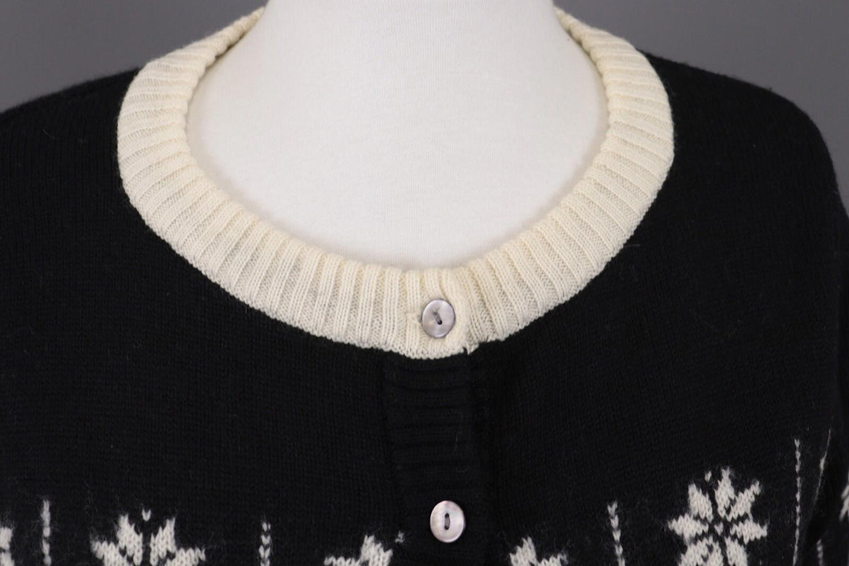 GUDRUN SJODEN Black Floral Wool Knit Cardigan Sweater – Size M