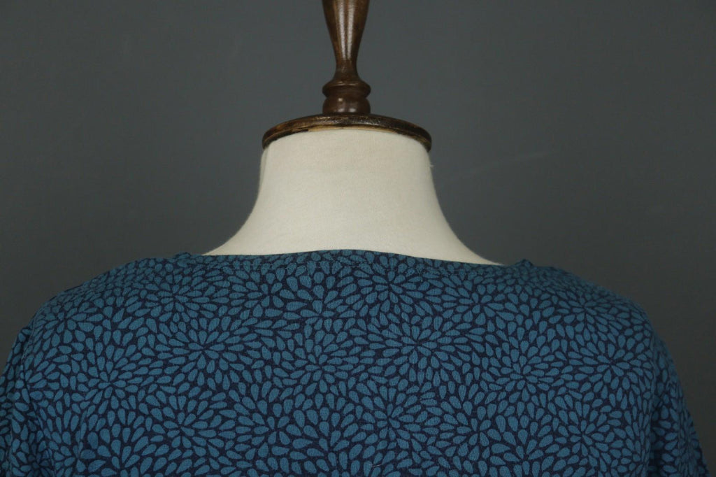 GUDRUN SJODEN Navy Blue Floral Modal Short Sleeve Pullover Shift Dress – Size L