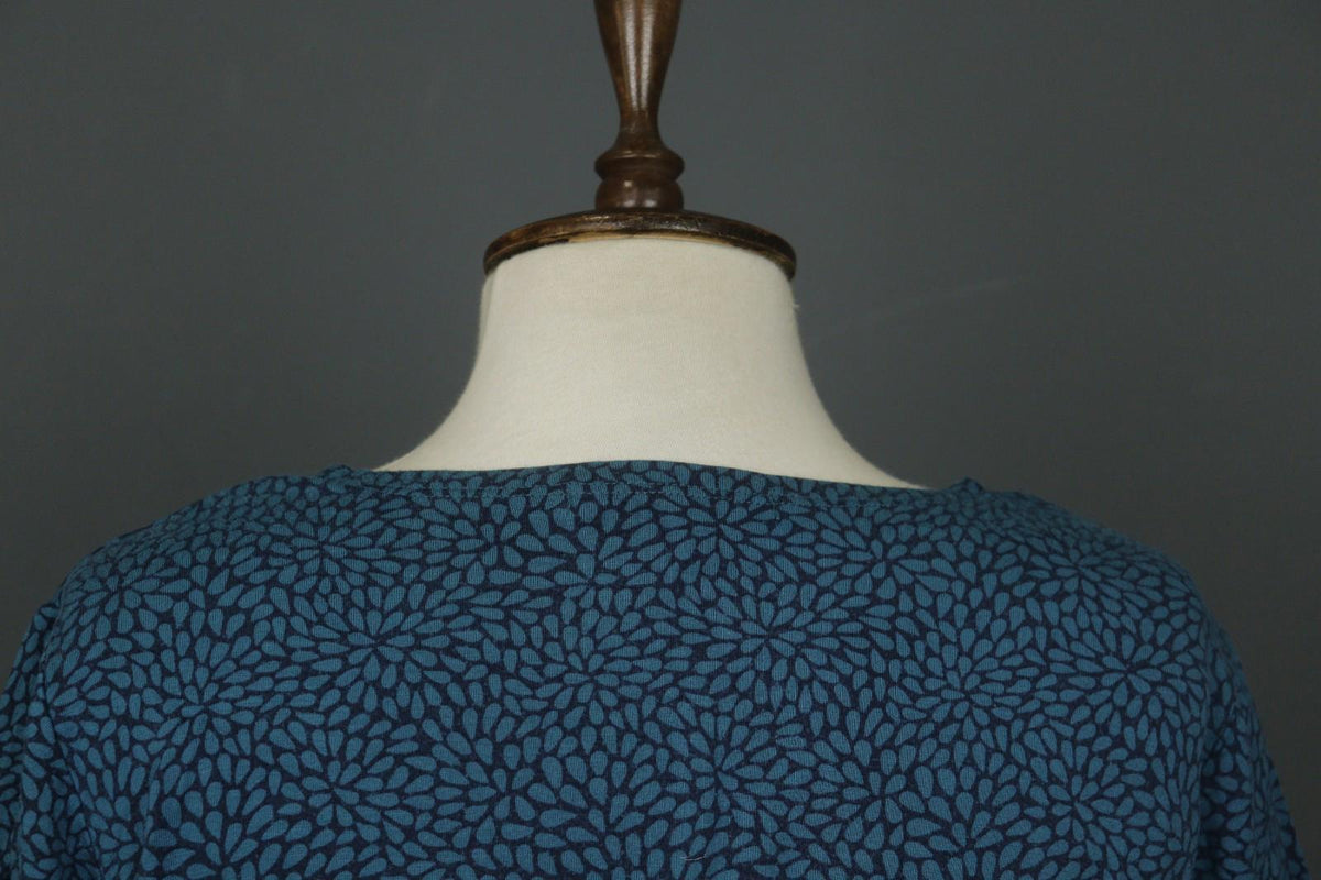 GUDRUN SJODEN Navy Blue Floral Modal Short Sleeve Pullover Shift Dress – Size L