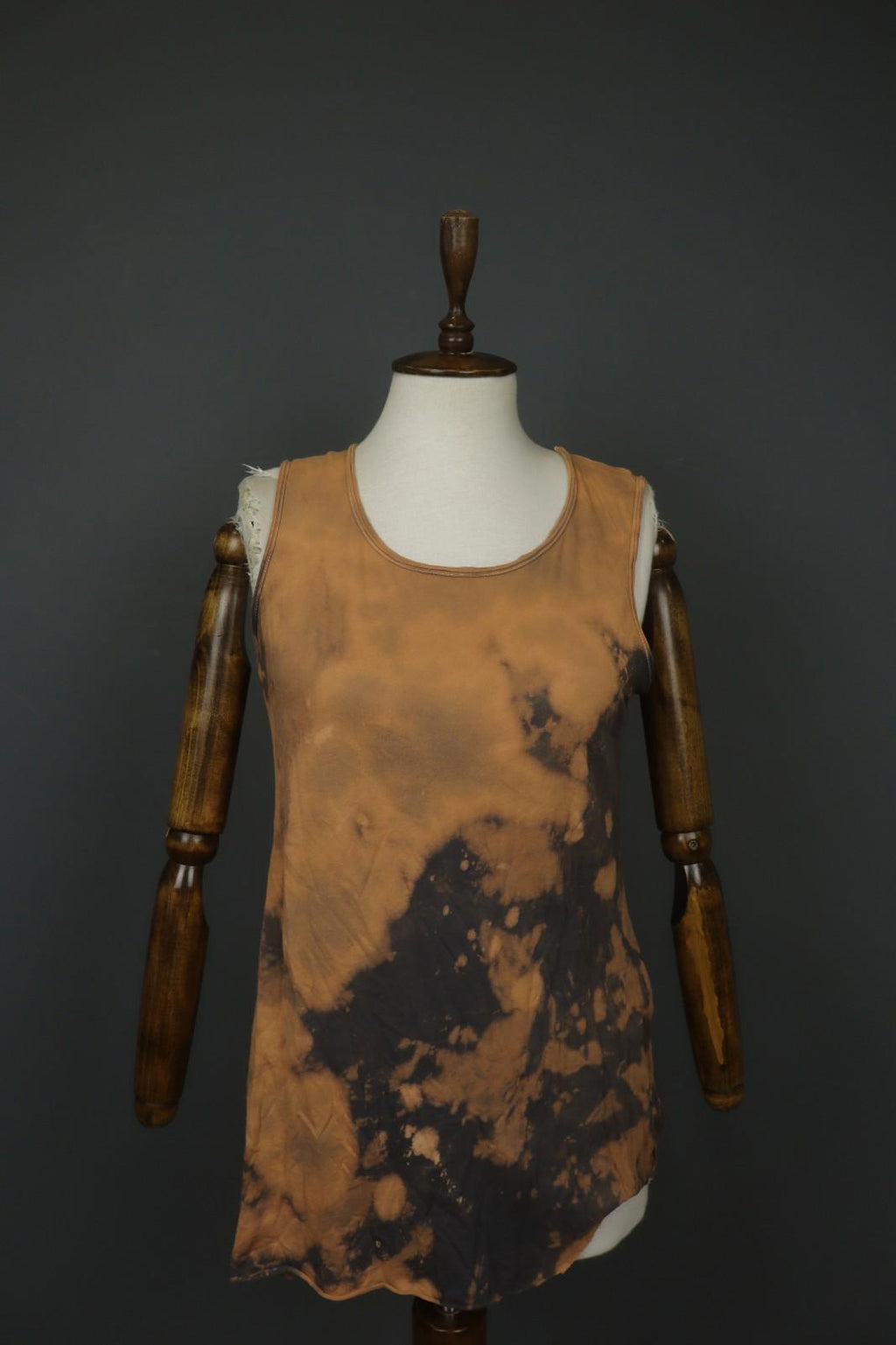 Tank Top Brown Black 100% Cotton Tie-Dye Wide Strap Round Neck Pullover – Size M