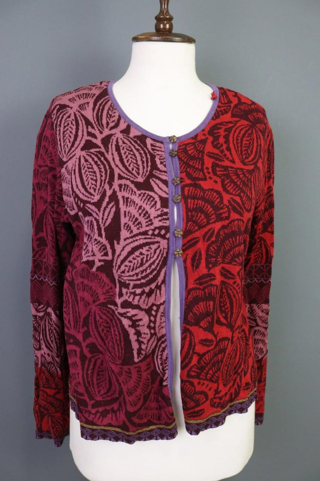 GUDRUN SJODEN Multicolor Printed Long Sleeve Button Front Cardigan Sweater Sz M