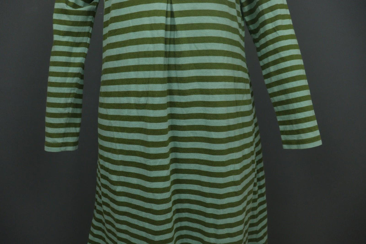 GUDRUN SJODEN Green Striped Organic Cotton Split V-Neck A-Line Dress – Size S