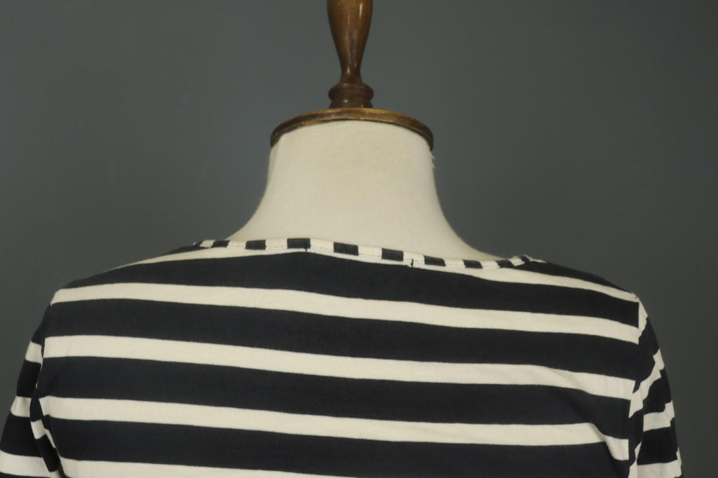 GUDRUN SJODEN Black White Striped 100% Cotton Round Neck Shift Dress – Size S – Used