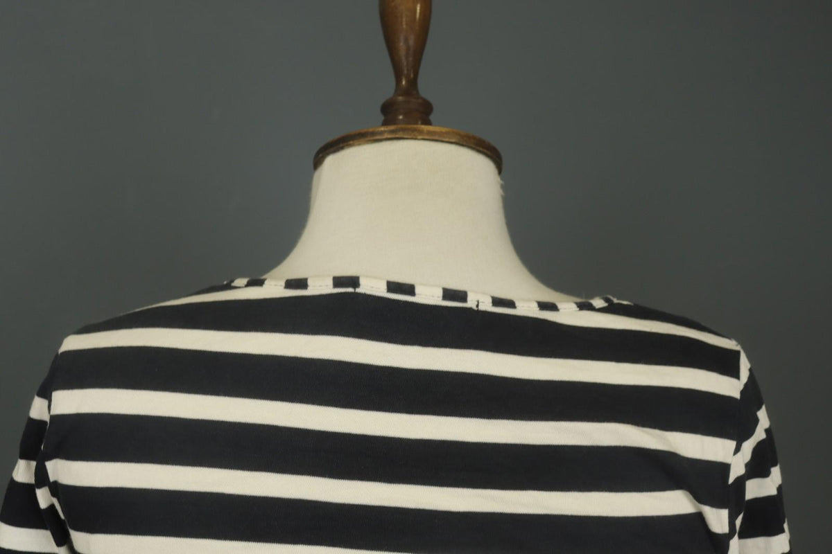 GUDRUN SJODEN Black White Striped 100% Cotton Round Neck Shift Dress – Size S – Used