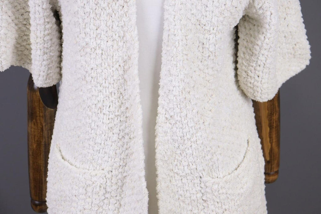 GANNI White Knit Open Front 3/4 Sleeve Cardigan Sweater – Size S
