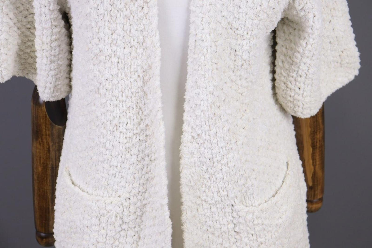 GANNI White Knit Open Front 3/4 Sleeve Cardigan Sweater – Size S
