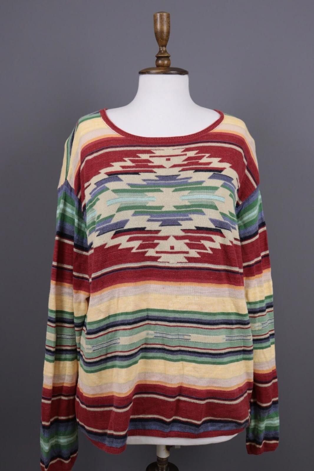 DENIM SUPPLY RALPH LAUREN Multicolor Aztec Linen Lagenlook Knited Sweater – Size L