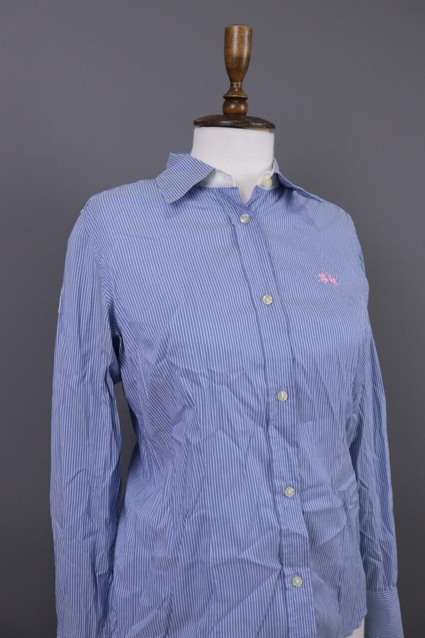 La Martina Blue Pinstripe Long Sleeve Blouse Shirt – Size M – Used