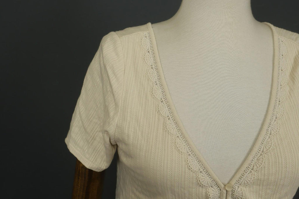 SEZANE Cream 100% Cotton Cable Knit Deep V-Neck Button Front Cardigan – Size S