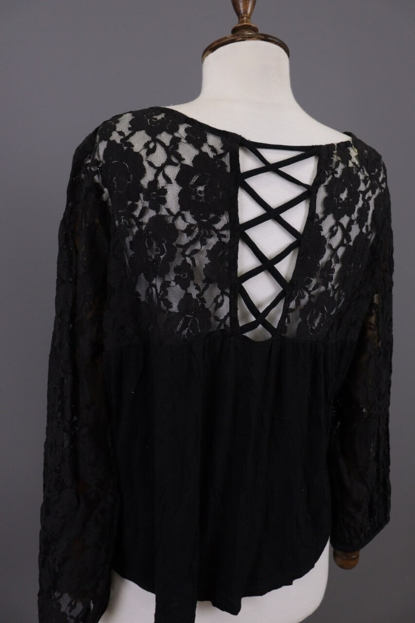Denim & Supply Ralph Lauren Black Mesh Floral Blouse Top – Size XL