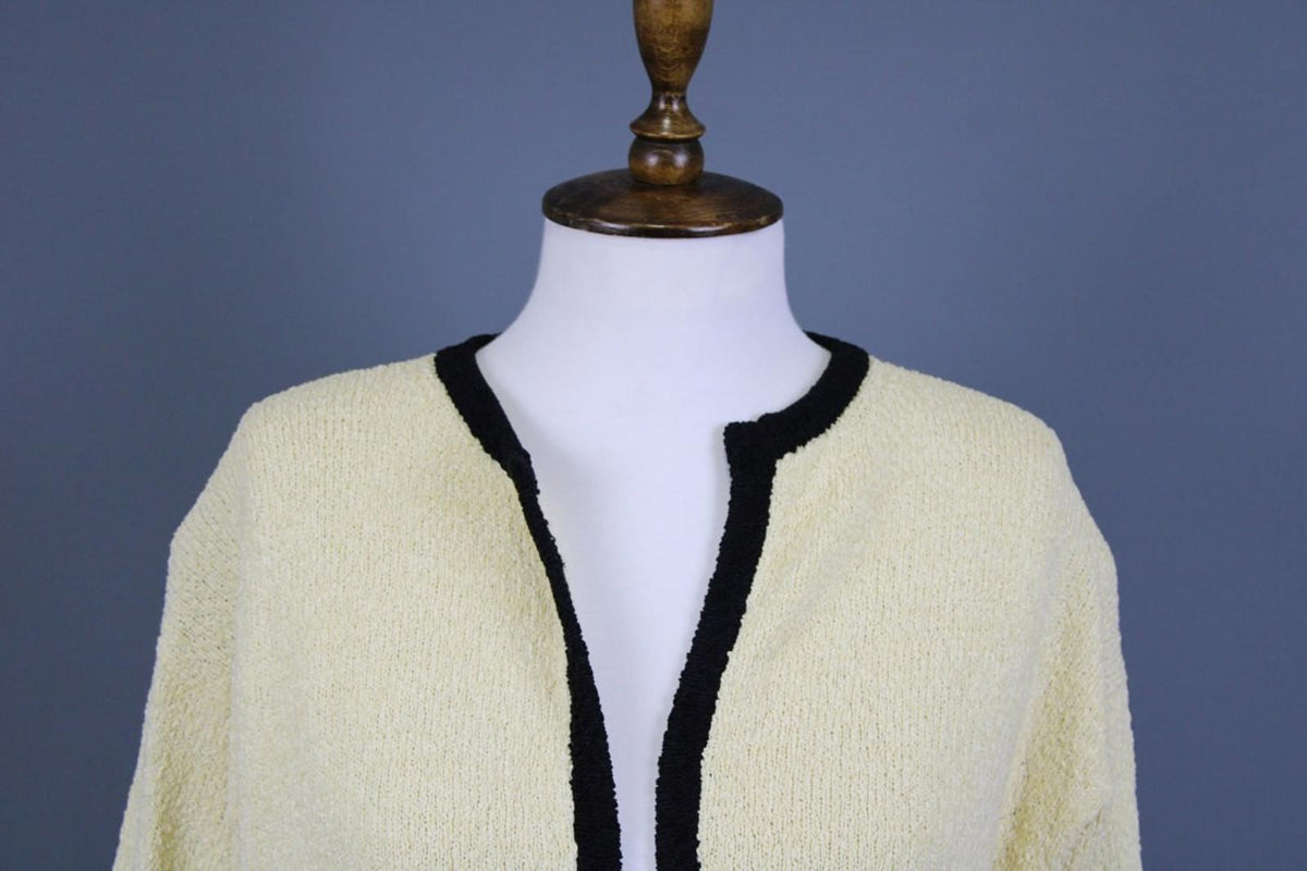 DOLCE & GABBANA Beige Black Lined Cotton Long Sleeve Open Front Cardigan M/L