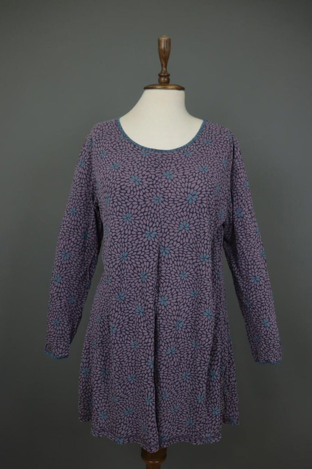 GUDRUN SJODEN Multi Floral Lyocell Long Sleeve Round Neck A-Line Dress – Size L