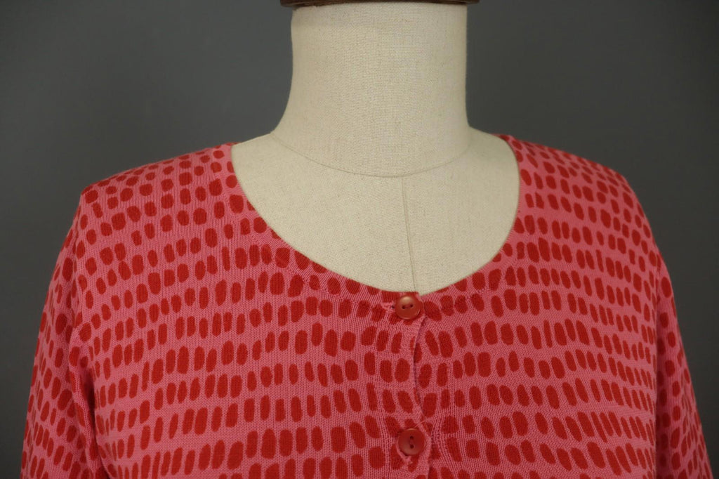 GUDRUN SJODEN Red Dotted Round Neck Long Sleeve Button Front Shirt Top – Size S