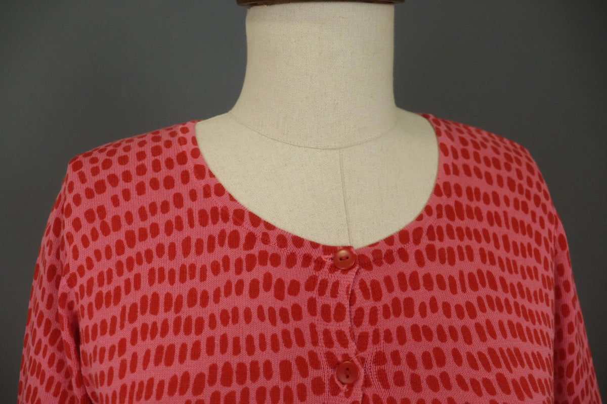 GUDRUN SJODEN Red Dotted Round Neck Long Sleeve Button Front Shirt Top – Size S