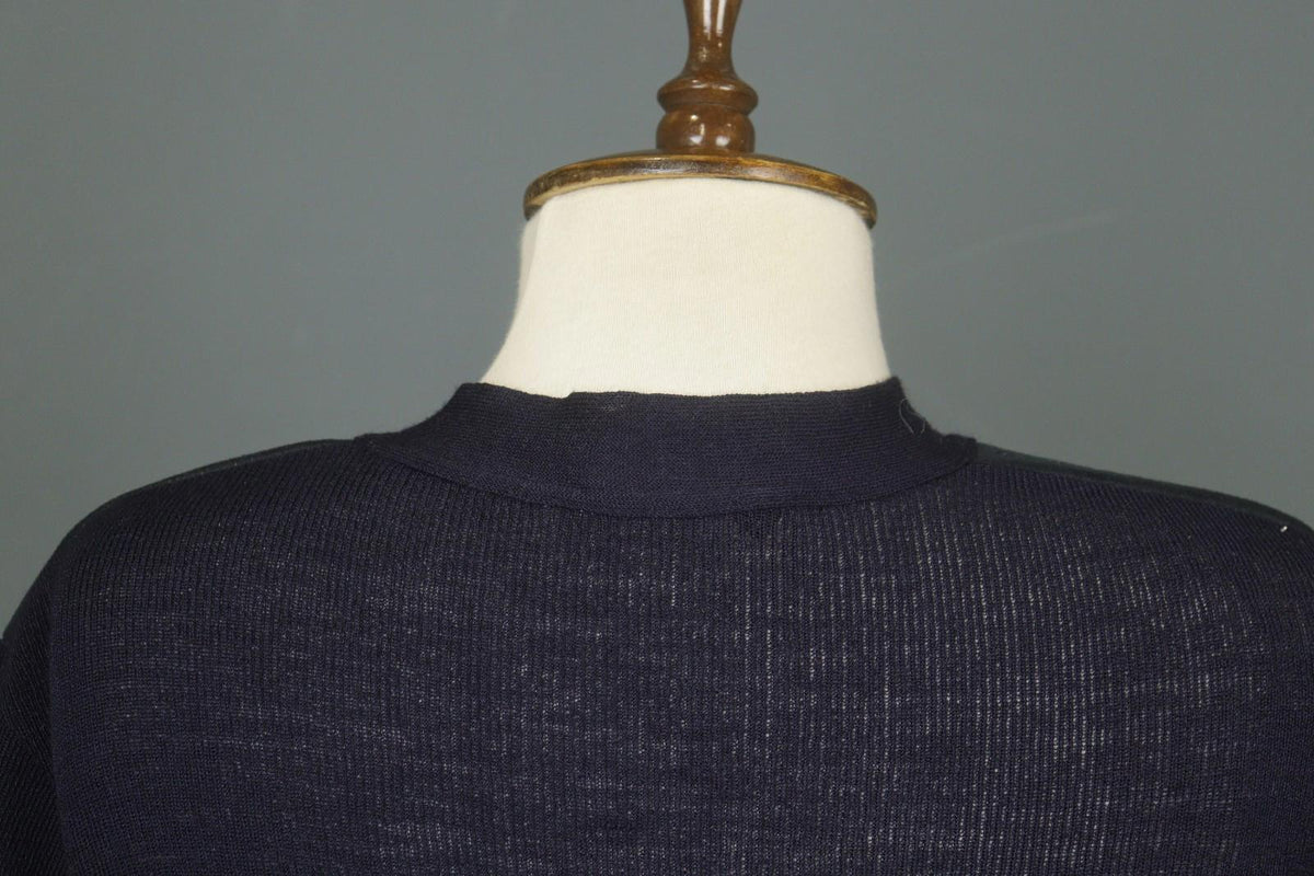 ESCADA Navy Wool Tight Kint Raglan Sleeve V-Neck Button Front Cardigan – Size 40