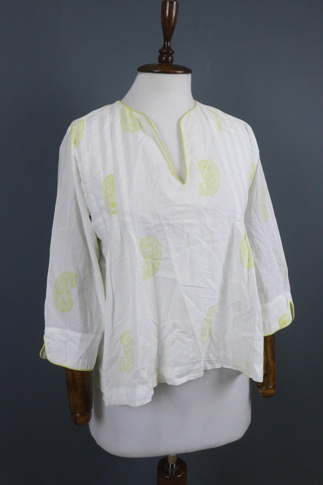 TOAST White Yellow Casual Comfortable 3/4 Sleeve Pleated Top Blouse – Size 12