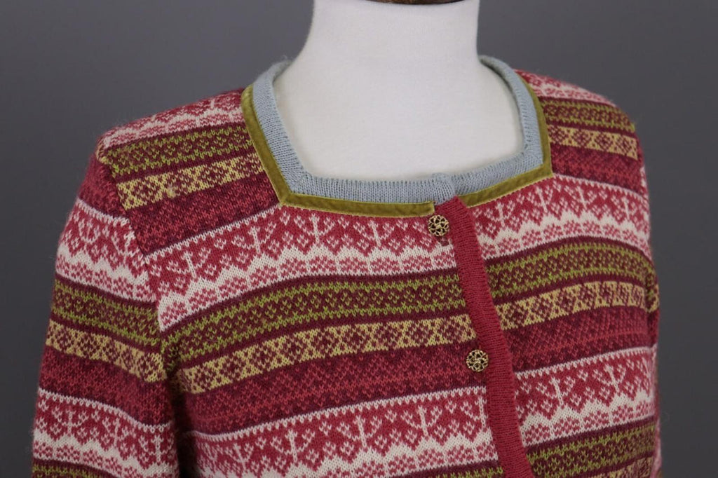 OLEANA Multicolor Jacquard Floral Alpaca Knit Cardigan Sweater – Size M