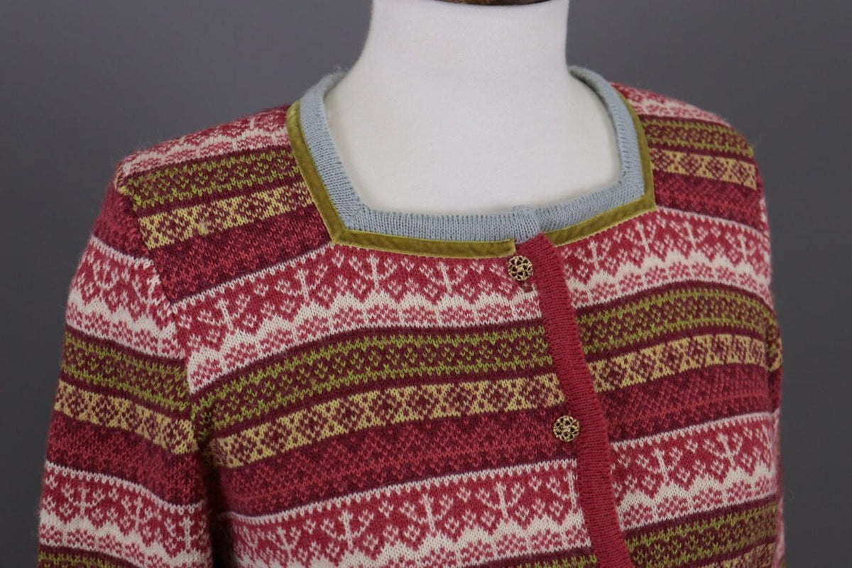 OLEANA Multicolor Jacquard Floral Alpaca Knit Cardigan Sweater – Size M