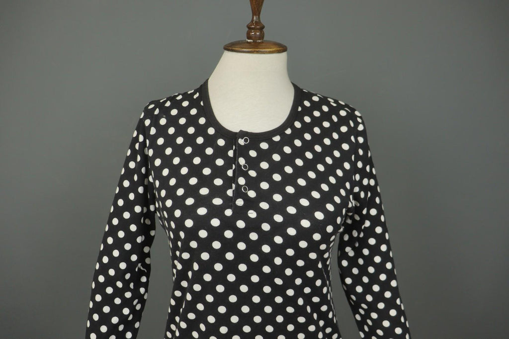 MARIMEKKO Black White Polka Dot Cotton Long Sleeve Summer Snap Blouse Top – Size M