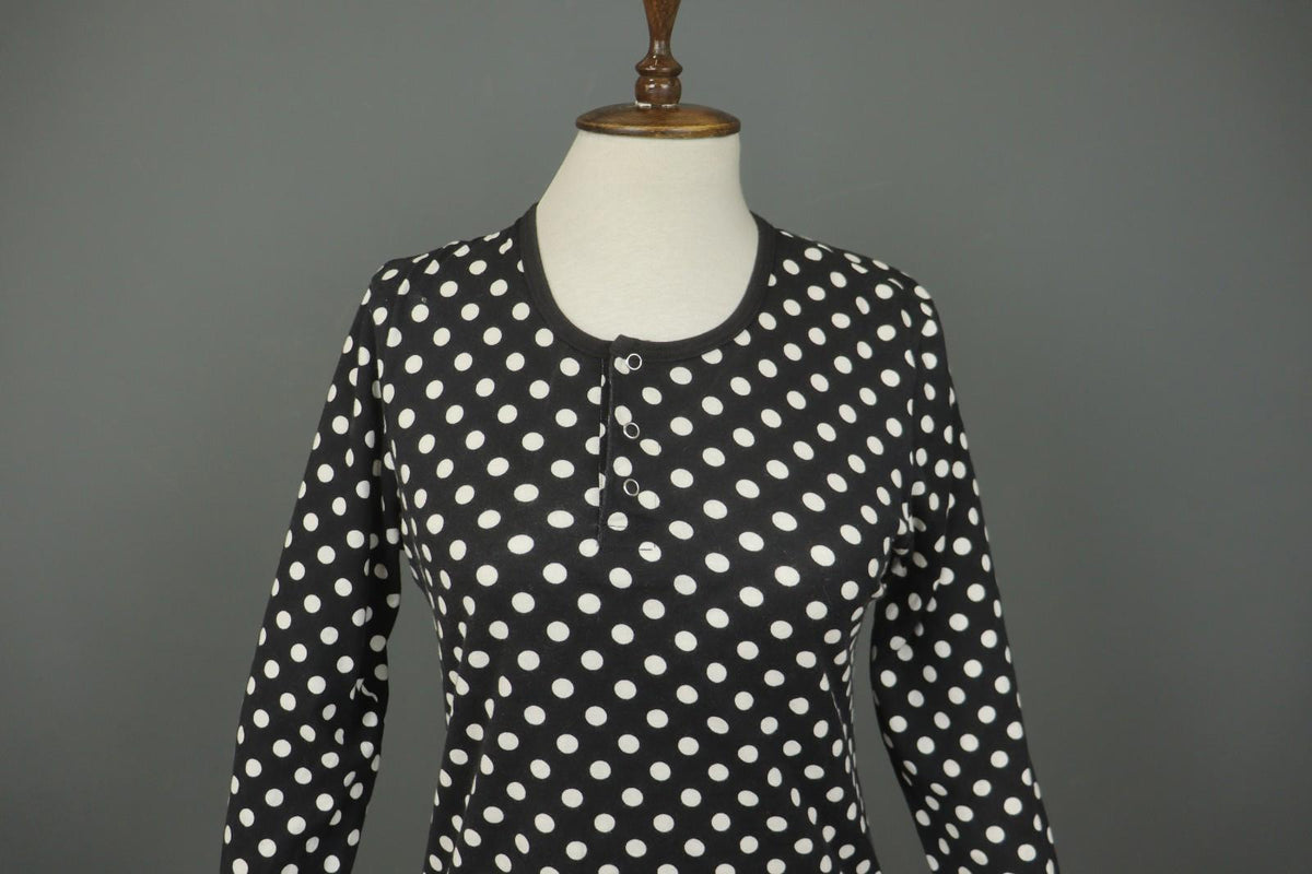 MARIMEKKO Black White Polka Dot Cotton Long Sleeve Summer Snap Blouse Top – Size M