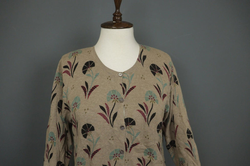 GUDRUN SJODEN Multicolor Floral 100% Cotton Button Front Cardigan Sweater – Size S