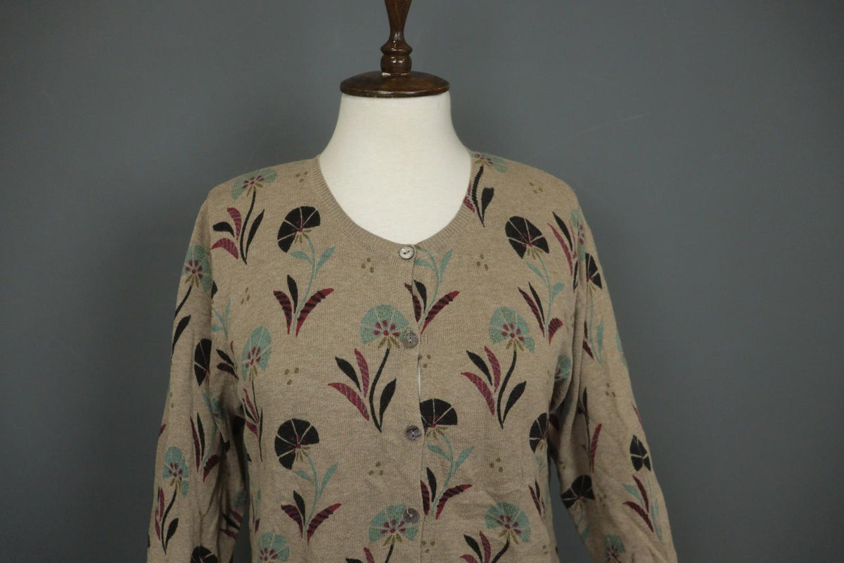 GUDRUN SJODEN Multicolor Floral 100% Cotton Button Front Cardigan Sweater – Size S