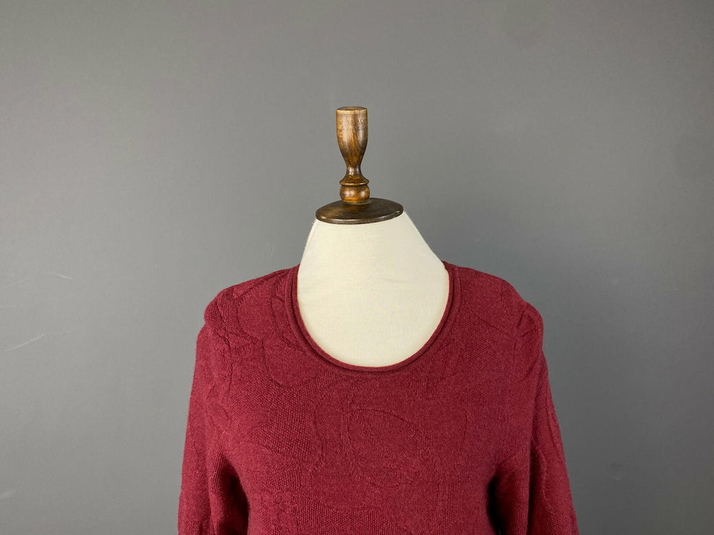 GUDRUN SJODEN Red Wool Knit Embroidered Pullover Oversized Sweater – Size S