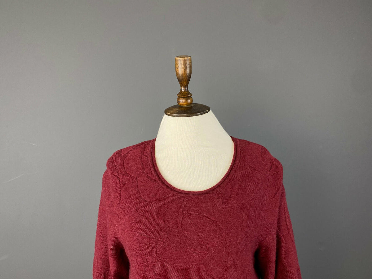 GUDRUN SJODEN Red Wool Knit Embroidered Pullover Oversized Sweater – Size S