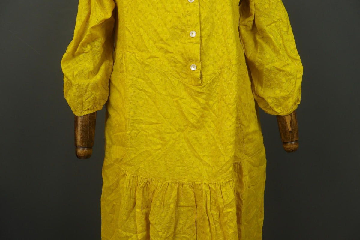 GUDRUN SJODEN Yellow Cotton Long Sleeve Round Neck Button Front Shirt Dress Sz M