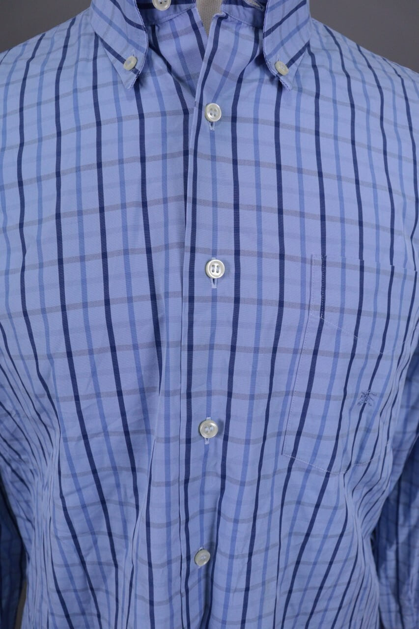 Burberry London Blue Check Long Sleeve Button Down Shirt – Size L