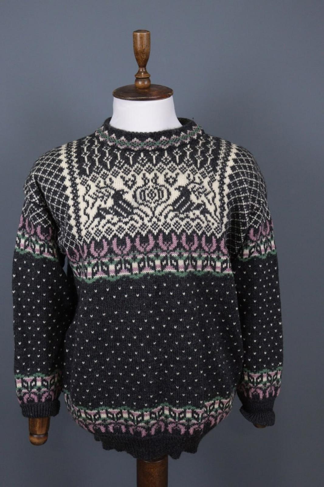 DALE OF NORWAY Black Deer Fair Isle Wool Knit Ski Sweater – Size XXL / 2XL