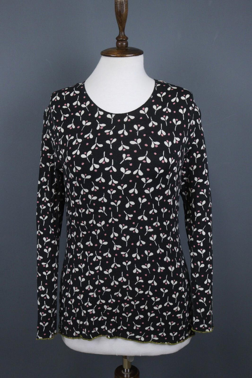 GUDRUN SJODEN Black Geometric Long Sleeve Top Blouse – Size S