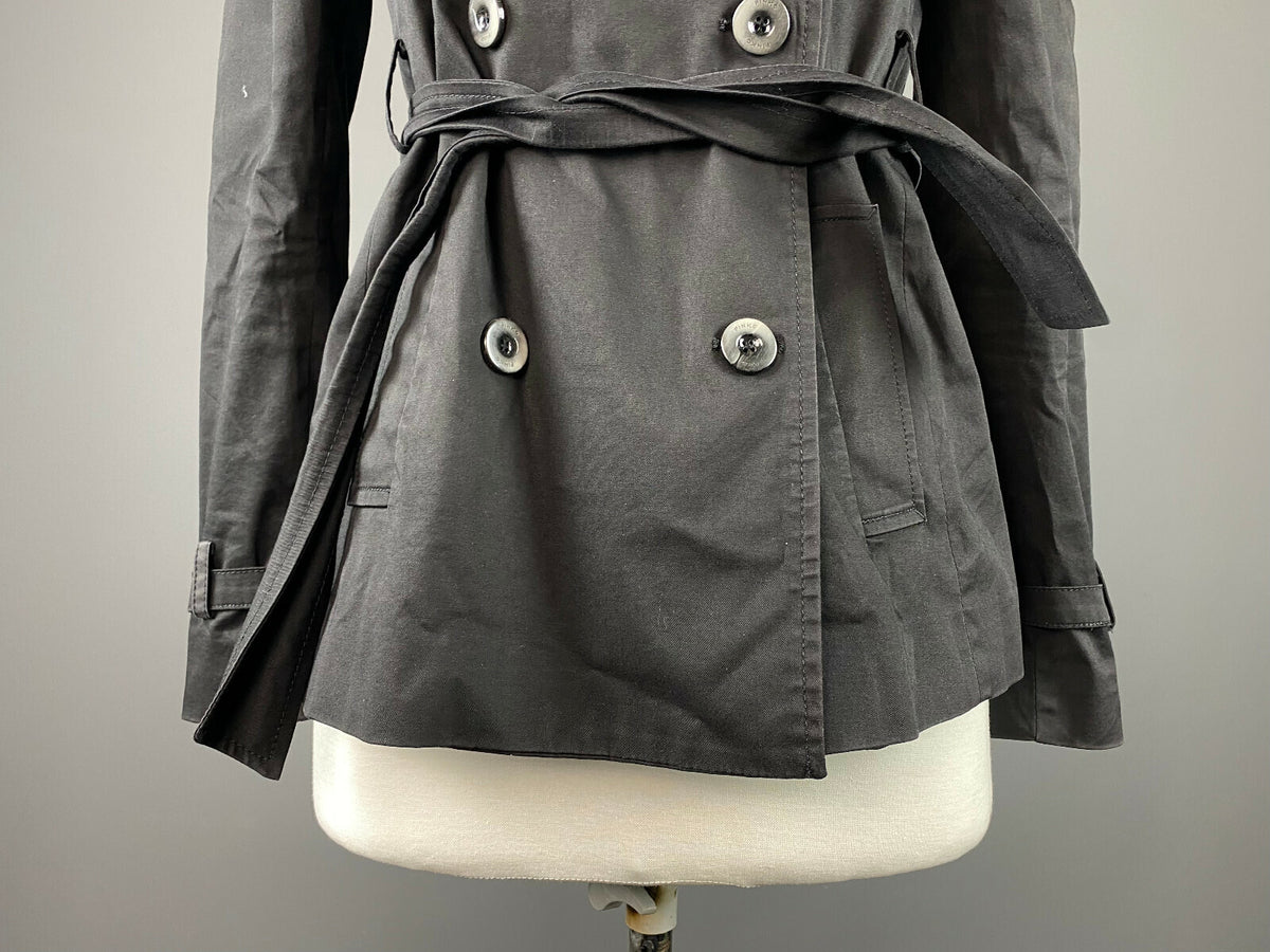 Pinko Black Cotton Double Breasted Belted Trench Coat – Size US 4 GB 8 IT 40