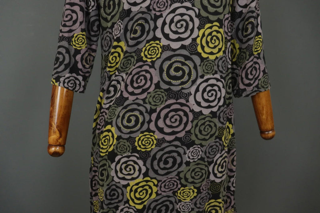 GUDRUN SJODEN Multi Floral Long Sleeve Round Neck Pullover Shift Dress – Size M